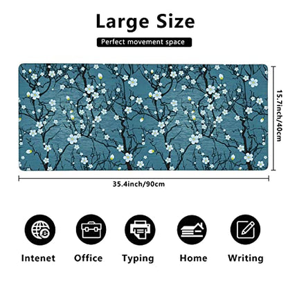 Japanese Cherry Blossom Extended Gaming Mouse Pad Large Desk Mat with Non-Slip Rubber Base and Stitched Edges,Keyboard Mouse Mat Desk Pad for Work,Game,Office,Home 35.4 * 15.7 Inch - color: Japanese Cherry Blossom