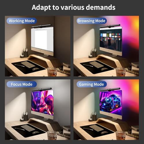 RGB Monitor Light Bar, 16.54'' USB LED Desk Lamp,Home Office Gaming | No Glare Eye-Care Dual Light Reading Screen Lamp,Ra95 Computer Lamp Work with Alexa and Google Assistant - style: RGB Backlight