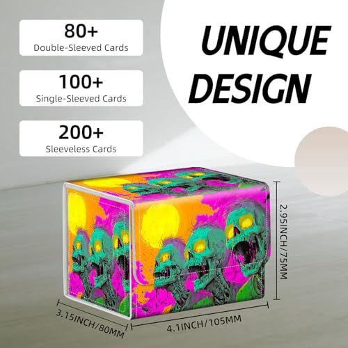 Trading Card Storage Box, Holds 100+ for MTG Cards, PU Leather with Magnetic Closure, Neon Green Zombies in Psychedelic Scene Durable Deck Box for Magic the Gathering, Trading Card Games - color: Neon Green Zombies in Psychedelic Scene