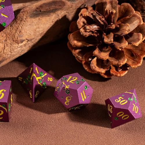 UDIXI DND Metal Dice Set Purple, Flower Solid Metal RPG Dice Set for D&D | Green Flower, Metal Case Packaging, Heavy Metal Dice, D&D Gift, for Dungeons and Dragons Role Playing Games Tabletop Games - color: Purple-yellow