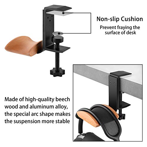 Linkidea Headphone Stand Hanger Compatible with Apple AirPods Max, Wooden Headset Holder Clamp Mount, Under Desk Headphone Hook Rack for Gaming Headphones, Office Desk & Table (Beech)