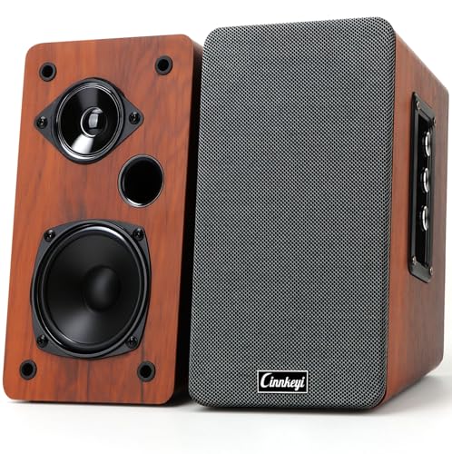 PC Speakers 50W,Wooden 2.0 Bookshelf Speakers | Bluetooth, RCA, AUX (3.5mm), USB (DSP) Inputs | Strong Bass Computer Speakers for Turntable, TV, Laptop,Record Player