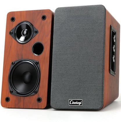 PC Speakers 50W,Wooden 2.0 Bookshelf Speakers | Bluetooth, RCA, AUX (3.5mm), USB (DSP) Inputs | Strong Bass Computer Speakers for Turntable, TV, Laptop,Record Player