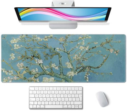 Gaming Mouse Pad, Large Mouse Pads for Desk, Non-Slip Rubber Base Mousepad, Keyboard Mouse Mat Desk Pad with Stitched Edges, 31.5x11.8 inch Vincent Van Gogh Almond Blossom - color: Vincent Van Gogh Almond Blossom
