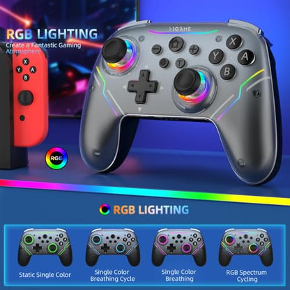 EJGAME Wireless Controller Compatible with Switch/Switch 2/PC/Steam Deck, Hall Effect Joysticks & Triggers/Wake-up/Turbo/RGB Light/Programmable/Dual Vibration,USB Bluetooth Adapter for PC (Black)