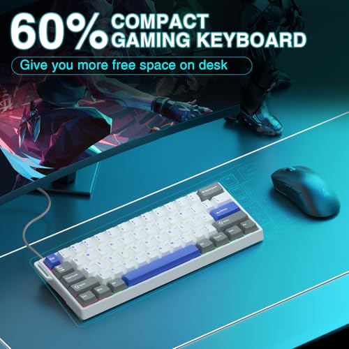 AULA WIN60 HE MAX - 60% Mechanical Gaming Keyboard Wired, Hall Effect Magnetic Switches Hot Swappable, Adjustable Actuation Rapid Trigger Mode, 8000 Hz Polling Rate, 60 Percent Keyboard Compact Design - color: Gray&White&Blue