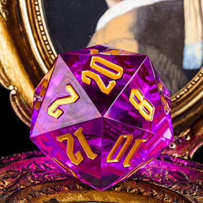 D20 Single Dice 55mm, 20 Sided DND Dice, Giant D20 D&D Polyhedral Dice Large D20 for RPG Table Games (Transparent Peach/Golden Numbers) - color: Transparent Peach/Golden Numbers