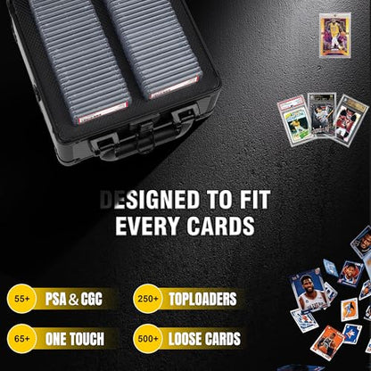 Graded Card Storage Box – Aluminum Alloy Trading Cards Case Holds 55+ Graded Cards, Sports Card Storage Box with Lock, Fits PSA, CSG, BGS (Small Carbon Fiber) - color: 2 Row-Carbon Fiber