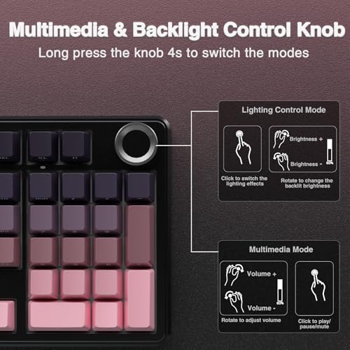 AULA F99 Pro Wireless Mechanical Keyboard with Knob,Tri-Mode BT5.0/USB-C/2.4GHz Hot Swappable Keyboard,Gasket Structure,Creamy Sound,RGB Backlit Computer Gaming Keyboards - color: Side Printed Pink