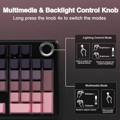 AULA F99 Pro Wireless Mechanical Keyboard with Knob,Tri-Mode BT5.0/USB-C/2.4GHz Hot Swappable Keyboard,Gasket Structure,Creamy Sound,RGB Backlit Computer Gaming Keyboards - color: Side Printed Pink