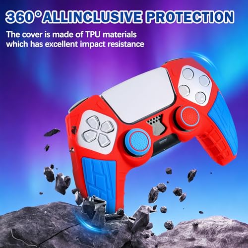 DLseego Protective Cover for PS5 Controller, Soft Silicone Ergonomic Anti-Slip Controller Case Skin with 4 PCS Thumb Stick Grip Caps - Red - color: Red