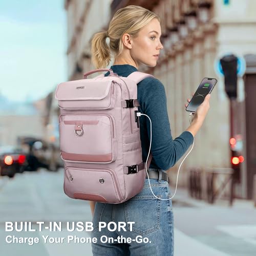 PIJUSHI Carry on Travel Backpack for Women with Shoe Compartment Fits 16“ | 3-In-1 Convertible Duffel/Shoulder Bag with USB Port, Anti-Theft Pocket for Daily, Weekend Trip, PE039 Light Purple - color: Light Purple