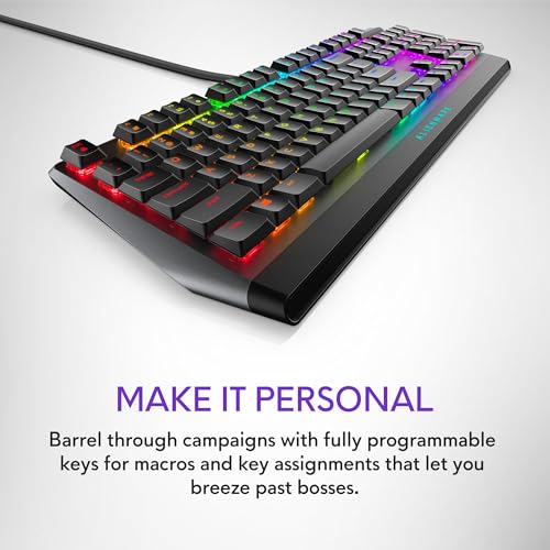 Alienware Low-Profile RGB Gaming Keyboard AW510K, AlienFx Per Key RGB LED Color Backlighting, Media CONTROLS & USB Passthrough, Cherry MX Low Profile Red Switches | USB, Numeric Keypad, Adjustable Height, Media Hot Keys, Dark Side of the Moon, Gaming Read