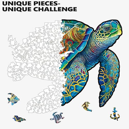 Delobil Wooden Puzzles, Sea Turtle Jigsaw Puzzles 200 Pieces, Unique Shaped Wooden Puzzle for Adults and Kids, Ghristmas Gift Family Game 9.2 x 11.2 Inch - color: Sea Turtle, size: 200Pcs