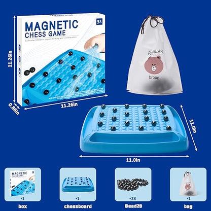 Magnet Game, Magnet Chess Game for Kids 8-12 with 28pcs, Magnetic Board Games for Kids and Adults, Gifts for Boys & Girls, 2-4 Players (Blue 28) - style: Blue 28