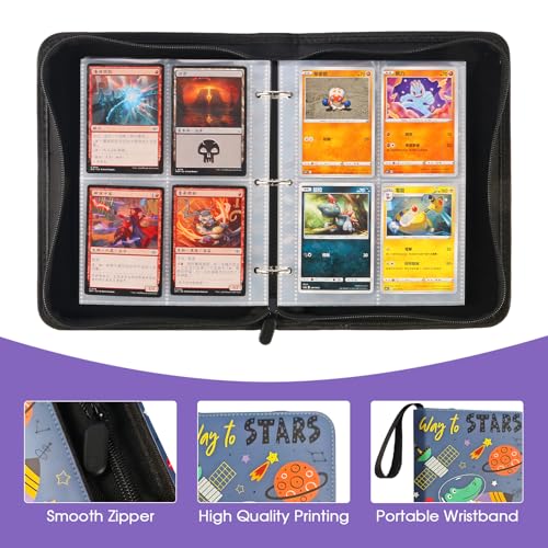 4-Pocket Card Binder with 50 Removable Pages, Holds 400 Cards | Fits trading, sports, gaming and collectible cards. Great for boys and girls to organize and protect collections(Stars) - color: Way to Stars