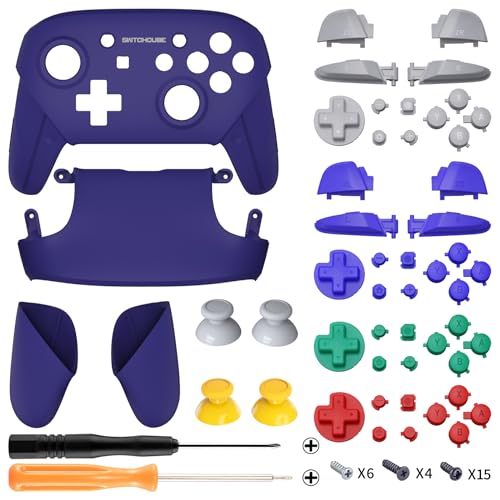 eXtremeRate Classic SwitchCube Style Faceplate Backplate Handles for Nintendo Switch Pro Controller, Soft Touch Replacement Grip Housing Shell Cover with Full Set Buttons for Nintendo Switch Pro - color: Classic SwitchCube Style - Purple