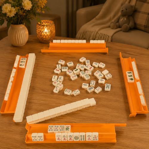 4‑Pack Travel Mahjong Tile Racks – Mini Mahjong Case Holders for Compact Tile Sets, Portable Mahjong Accessory Se (Orange) - color: Orange