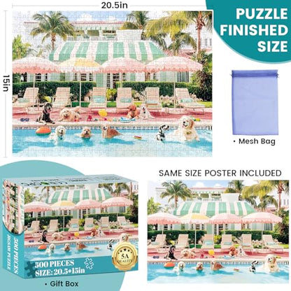 Jigsaw Puzzles 500 Pieces for Adults Puppy Swimming Pool Challenging Jigsaw Puzzle Animal Puzzles Difficult Puzzle Great Gift Jigsaw Puzzle Game 20.5x15 inch - style: Puppy
