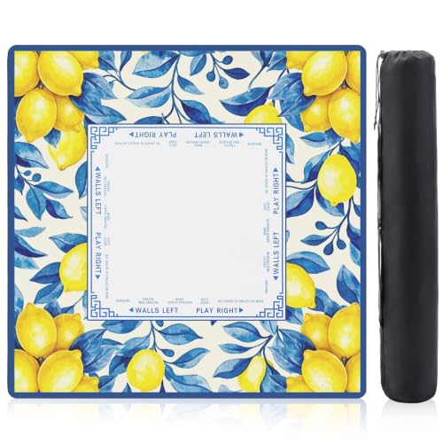 Blue and Yellow Summer Mahjong Mat with Rules 31.5" x 31.5" Non-Slip Noise Reduction Gaming Mat with Carrying Bag American Mahjong Table Cover for Poker Board Card Games Dominoes - style: Blue Willow Lemon