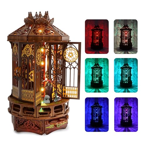 3D Wooden Puzzles Light for Adults | Vintage Lamp Models Kits with RGB Night Light, DIY 3D Puzzle for Home Office Desk Decor, Creative Room Decor Gift Idea