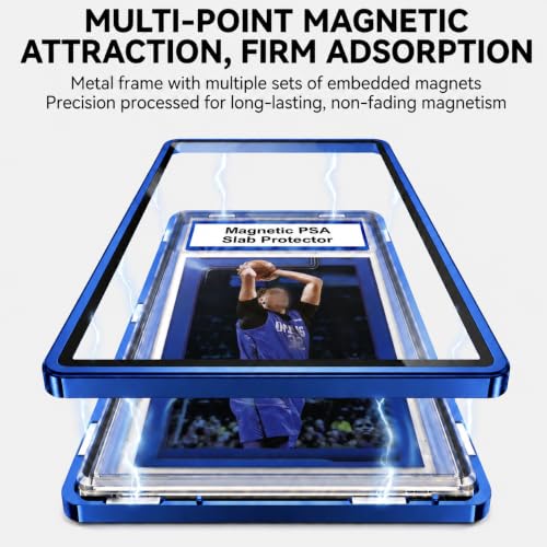 PSA Slab Case with 9-Point Secure Lock, Aluminum Alloy Graded Card Case, Magnetic UV Protection Slab Protector Fits 35PT PSA, CGC, CSG Cards, Professional Display Frame for Sports Cards (dark blue) - color: dark blue