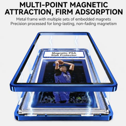 PSA Slab Case with 9-Point Secure Lock, Aluminum Alloy Graded Card Case, Magnetic UV Protection Slab Protector Fits 35PT PSA, CGC, CSG Cards, Professional Display Frame for Sports Cards (dark blue) - color: dark blue