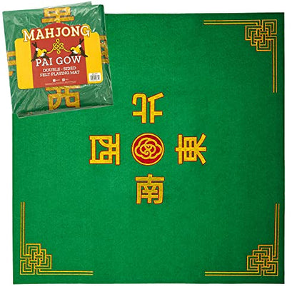 Mahjong and Pai Gow Poker Play Mat - 30" x 30" Green Felt Double Sided Mat - 2-n-1 Table Cover for Classic Chinese Tile Card Game - Slip Resistant Layout for Cards, Dominoes or Tiles - 2-4 Players
