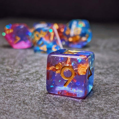 Sage’s Portal Cantrips DND Dice Set - Round Edge Resin 7-PC Polyhedral DND Dice Set for Dungeons and Dragons D&D RPG Tabletop TTRPG (Pink/Blue Glitter) - color: Pink/Blue Glitter