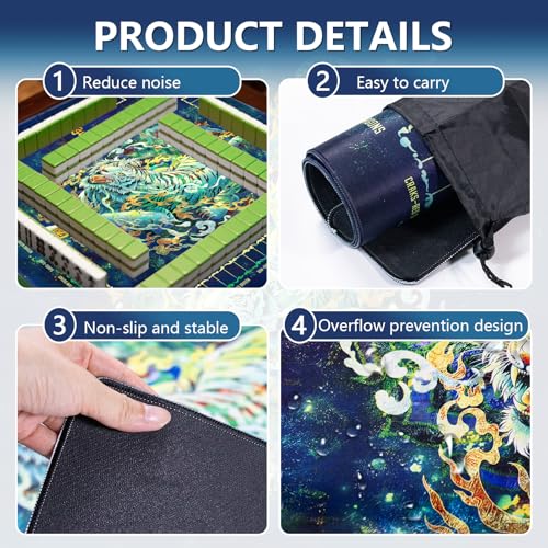Mahjong Mat,Non-Slip and Noise Reducing Portable Mahjong Accessories | 31.5" x 31.5" with a Carrying Bag,Game Table Mat for Board Games, Card Games, Dominoes - color: Tiger