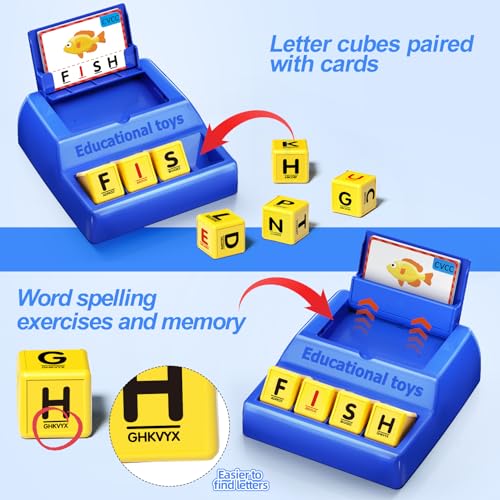Montessori Matching Letter Game for Kids Ages 3-8 | Educational Learning Spelling Toys with Storage Function | Christmas Birthday Gifts for 3 4 5 6 Year Old Boys & Girls | Larger Blue (50% Bigger) - style: Big Size-Blue