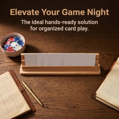 Wood Playing Card Holder Stand 3 Slots, Natural Wood Grain Tray for Enhanced Stability and Convenient Card Access, Suitable for Group Game Evenings and Poker Games