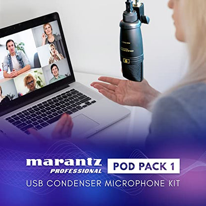 Marantz Professional Pod Pack 1 USB Condenser Microphone Kit for Gaming, Streaming and Podcasting with Built-In Audio Interface, Adjustable Boom Arm and Desk Clamp, Plug-and-Play - style: USB Mic w/ Boom Arm