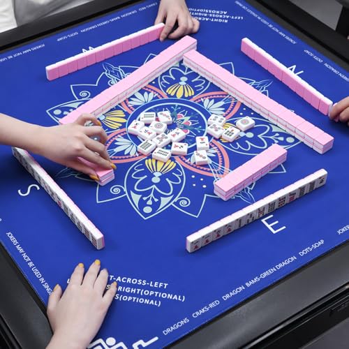 DEVPNR Mahjong Mat for Table with Rules, 32.6"x32.6", Blue | Non-Slip Table Cover, Noise-Reducing, with Rules, Portable with Travel Bag, for American Mahjong, Poker, Card & Board Games - color: Blue