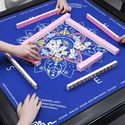 DEVPNR Mahjong Mat for Table with Rules, 32.6"x32.6", Blue | Non-Slip Table Cover, Noise-Reducing, with Rules, Portable with Travel Bag, for American Mahjong, Poker, Card & Board Games - color: Blue