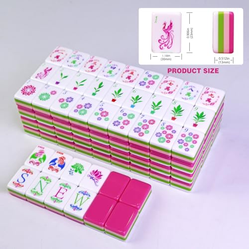 American Mahjong Game Set, Portable Carrying Bag,Acrylic 160 Tiles,Western Mahjong Tiles Set,Complete Ma Jong Set (Pink) - color: Pink