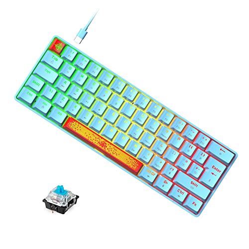 LexonElec 60% Wired RGB Gaming Keyboard,62 Keys Compact Mechanical Keyboard New Degsin Keycaps,Detachable USB Type-C,Blue Switch 18 LED Chroma Backlit for Typists and Gamers-Blue - color: Blue blue switch