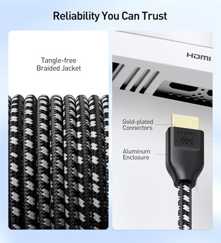 Cable Matters [Ultra High Speed HDMI Certified] 8K HDMI Cable, 6.6ft | 8K@60Hz, 4K@240Hz, Braided, 48Gbps, 2m, HDR, Black, Compatible with PS5, Xbox Series X/S, Apple TV