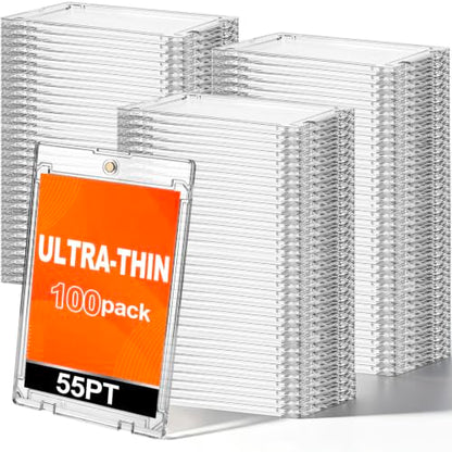 SATINIOR 100 Pcs 55 Pt Ultra-Thin Magnetic Card Holder, Holder Case Clear Protectors for Thick Baseball Football Hockey Cards - size: 55 Pt Ultra-thin