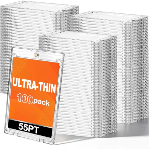 SATINIOR 100 Pcs 55 Pt Ultra-Thin Magnetic Card Holder, Holder Case Clear Protectors for Thick Baseball Football Hockey Cards - size: 55 Pt Ultra-thin