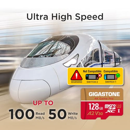 【For Switch 1 Only】GIGASTONE 128GB Micro SD Card, 4K Game Pro, MicroSDXC Memory Card for Gaming Console, Action Camera, UHD Video, up to 100/50MB/s, UHS-I U3 A2 V30 C10【5-Years Data Recovery】 - size: 128GB, style: Game Pro 1-Pack Red-Gold