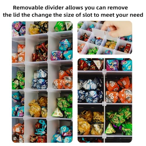 2 Pack DND Dice Storage Box Each 24 Grids Polyhedral Dice Organizer with Removable Dividers Holding Up to 1600 Dices Small Craft Containers for Dice Collectors or RPG D&D Games (Box only) - size: Box only