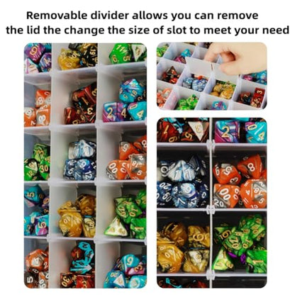 2 Pack DND Dice Storage Box Each 24 Grids Polyhedral Dice Organizer with Removable Dividers Holding Up to 1600 Dices Small Craft Containers for Dice Collectors or RPG D&D Games (Box only) - size: Box only