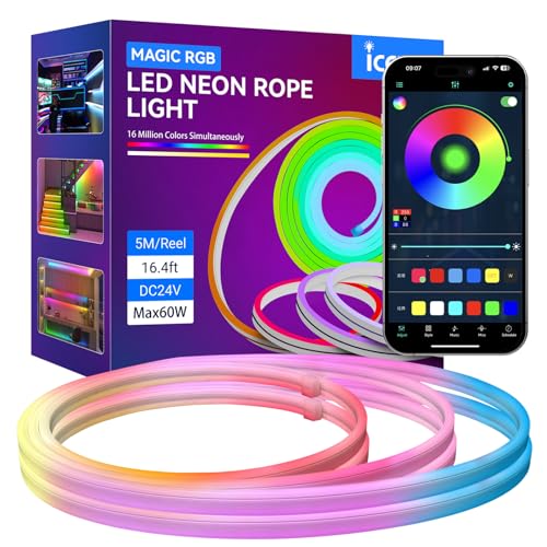 32.8FT 10M Addressable Neon Rope Light, WS2811 RGB LED Chasing Digital Strip Lights MagicRGB Waterproof Silicone Rope Music Sync DIY Design APP Control Dream Color for Gaming Room Wall Decor - size: 10M