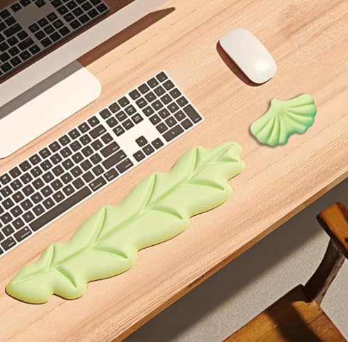 inbesk Angel Wing Wrist Rest Ergonomic Memory Foam Wrist Rest for Computer Keyboard Mouse Set, Cute Gaming Keyboard Cushion Hand Support PU Leather Surface Anti-Slip Waterproof Green-Leaf - color: Green