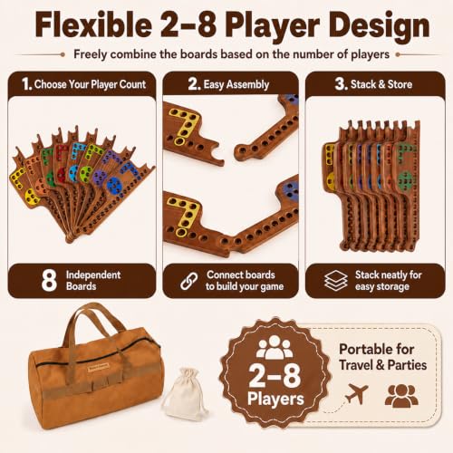 Jokers and Marbles Board Game Set – Wooden Marble Game with 40 Marbles, 4 Decks of Cards, Instructions, 2–8 Player Family Tabletop Game, Portable Travel Party Board Game with Carry Bag - color: Espresso Stained