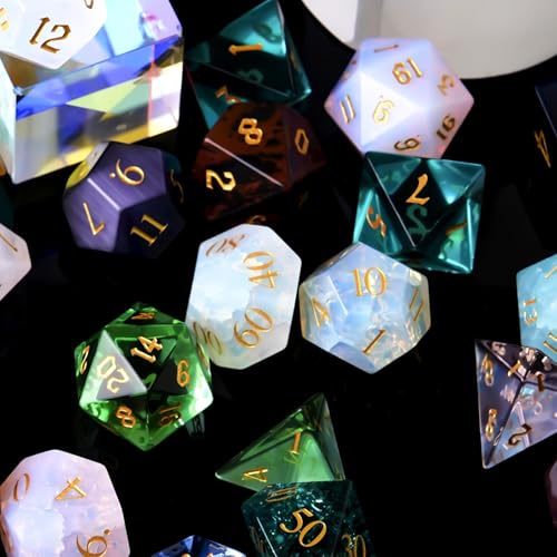 Mystery Blind Box Gemstone & Glass & Cat Eye DND Dice Set 7pcs Polyhedral Dice with Random Crystal Role Playing Dice for Dungeons & Dragons, Pathfinder, RPG and Tabletop Games - color: Mystery Gem Dice