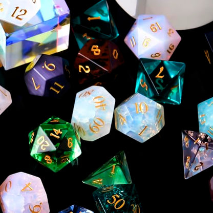 Mystery Blind Box Gemstone & Glass & Cat Eye DND Dice Set 7pcs Polyhedral Dice with Random Crystal Role Playing Dice for Dungeons & Dragons, Pathfinder, RPG and Tabletop Games - color: Mystery Gem Dice