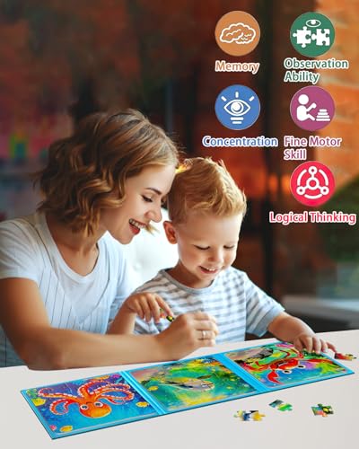 Magnetic Puzzles for Kids 4-6, Children Travel Puzzle Book Activity Toys Games for 3 4 5 6 Years Old Kids Boys Girls in Car Airplane, Learning Magnet for Road Trip (Crab) - style: Ocean Crab(16+20+25)