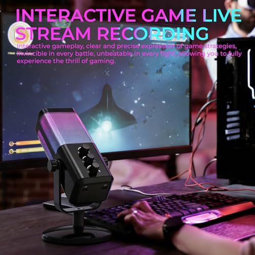 USB Microphone for PC/Gaming，Smart ENC Noise Cancelling & Heart-Shaped Pickup，RGB Lighting & Multi-Knob Control for Streaming/Podcast，with Mic Arm Stand, Black Standard Model - style: Base style